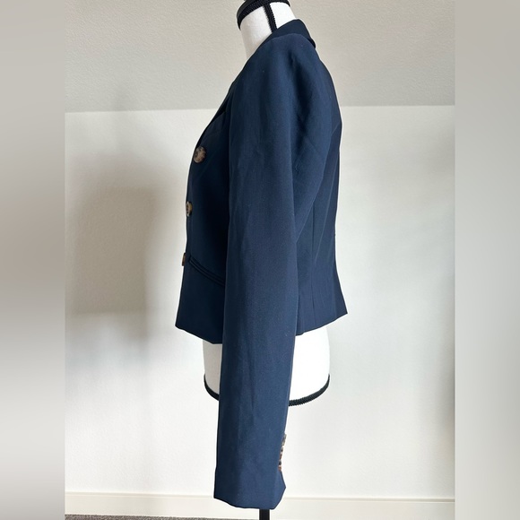 NWT Joie Womens Jacket Size M Navy Blue Double Breasted Cropped Blazer Buttons - Picture 2 of 10